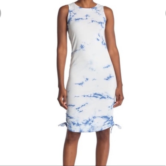 Vero Moda blue and white tie dye tank dress, ruching, size medium - Picture 1 of 8